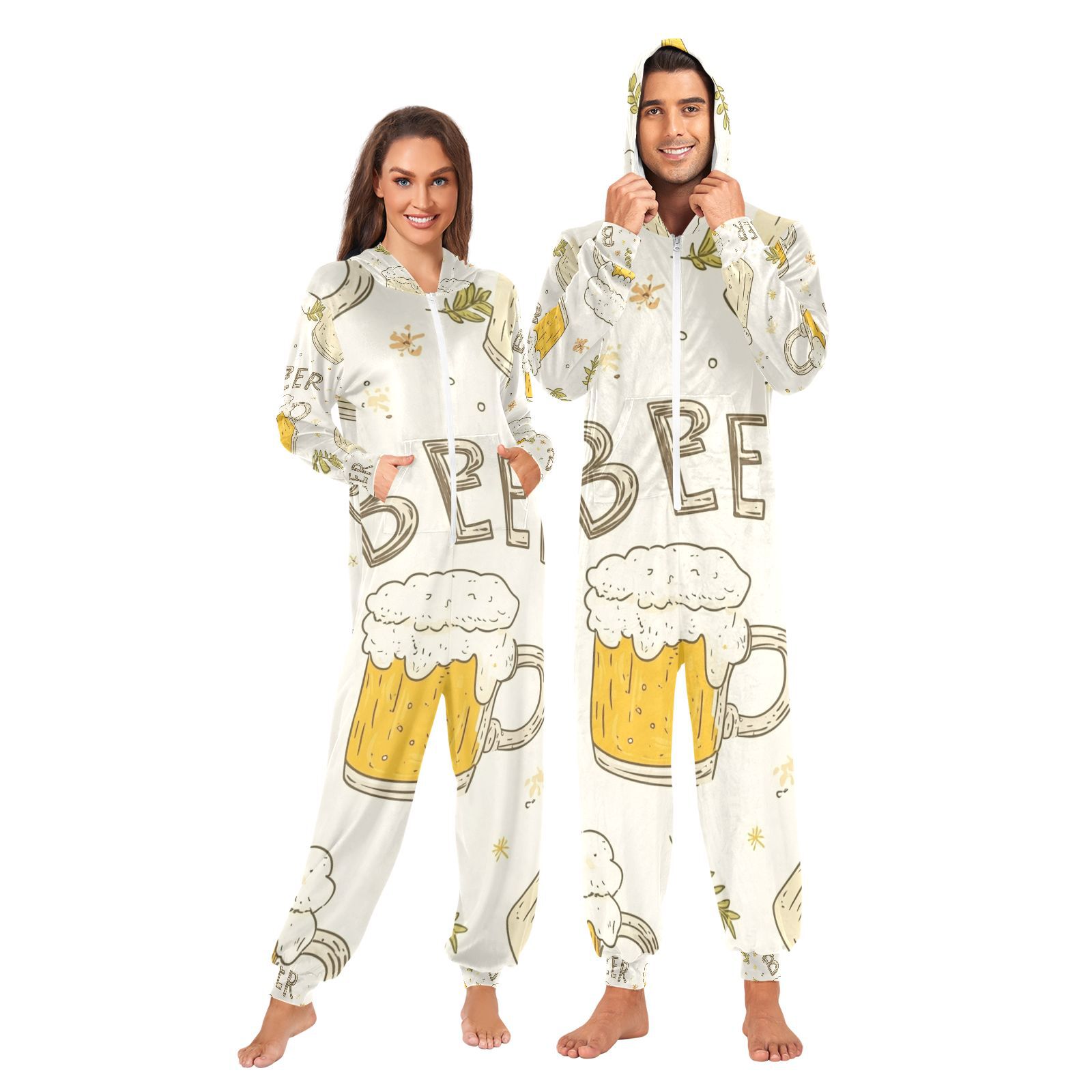 Beer Mugs Adult Onesie Pajamas Slim Fit Christmas One Piece Suit Pjs ...