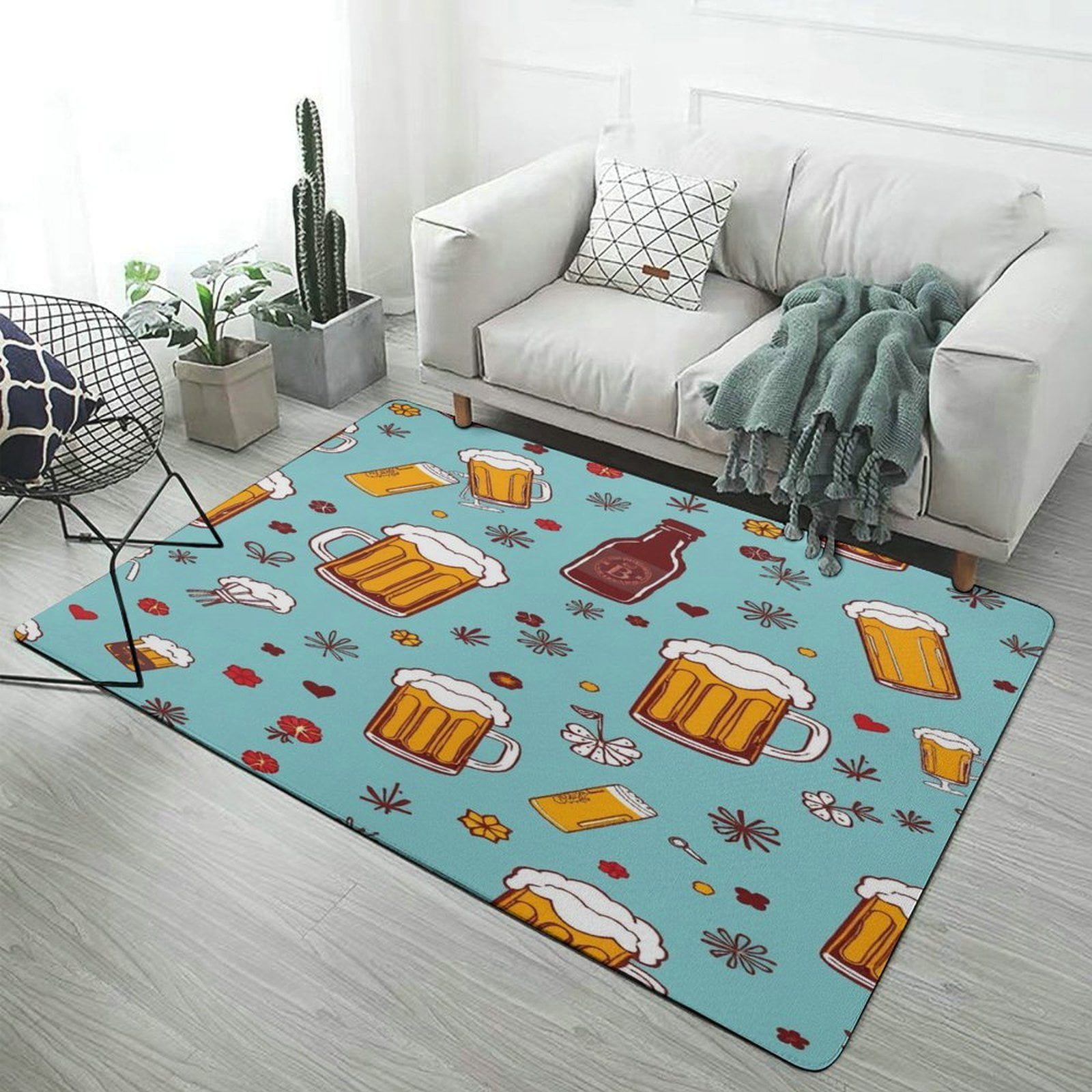 Beer Mugs And Floral Design(2) Carpet Rug for Bedroom Living Room Home ...