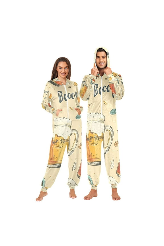 Beer Mugs Boop Adult Onesie Pajamas Slim Fit Christmas One Piece Suit Pjs for Women and Men Hooded Zipper