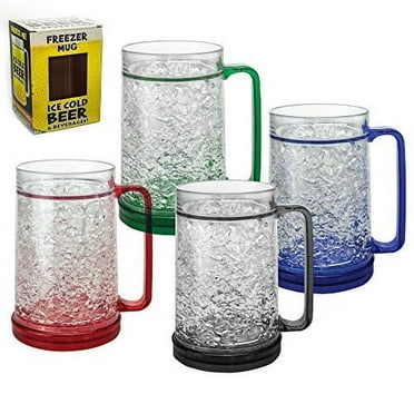Beer Mugs For Freezer - Insulated Freezer Mug for Beer and Cocktails with Handle, Freezer Safe Beer Steins Double Walled 16 oz Cups for Ice Cold Beer & Beverages - Gift Box included (4 PACK)
