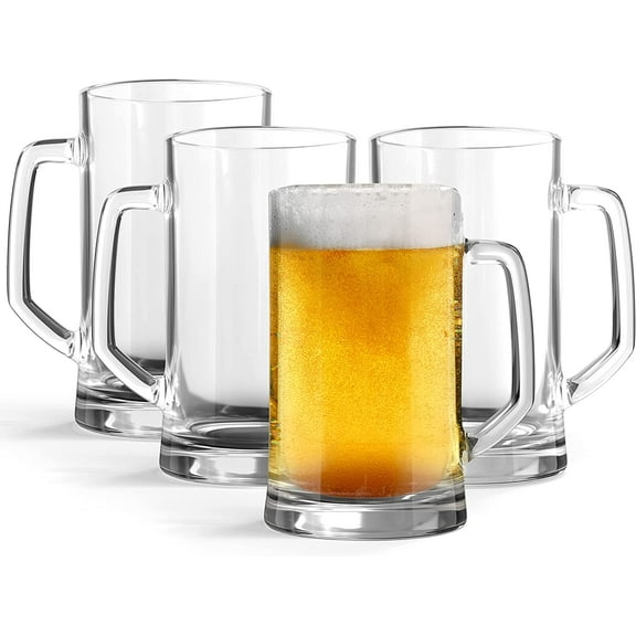 Beer Mugs, Glasses Set of 4, 12.7 Oz, Clear Large Mugs, Gift for Men, With Handles, Large Drinking Cups for Tea, Coffee, Root Floats, Dishwasher and Refrigerator Safe, Durable