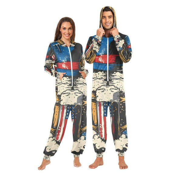 Beer National Flag Hat Adult Onesie Pajamas Slim Fit Christmas One Piece Suit Pjs for Women and Men Hooded Zipper