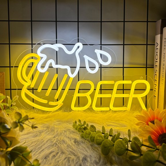 Beer Neon Sign for Wall Decor Dimmable Bar Led Beer Neon Light Signs Neon Beer Sign for Man Cave Beer Bar Pub Store Bedroom Restaurant Club Hotel Party Decor Gifts