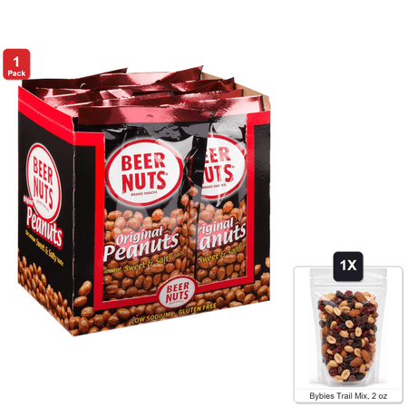 Beer Nuts Original Sweet and Salty Peanuts, 12 Bags x 5.5 oz Each, with Bybies Trail Mix, 2 oz