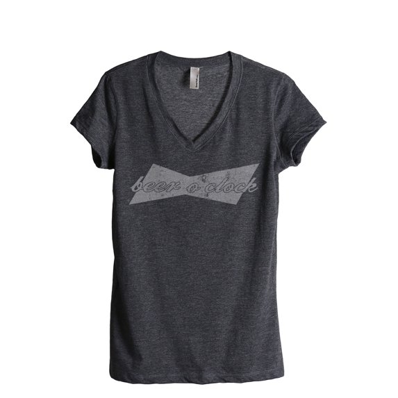 Beer O'Clock Women's Fashion Relaxed V-Neck T-Shirt Tee Charcoal Grey Small