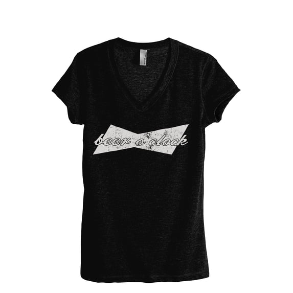 Beer O'Clock Women's Fashion Relaxed V-Neck T-Shirt Tee Heather Black Medium