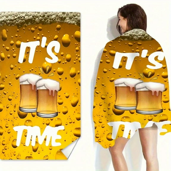 Beer Pattern Beach Towel, Oversized Soft And Comfortable Beach Towel, Suitable For Seaside Beach, Swimming Pool, Bathroom Accessories, Yoga Fitness, Camping Travel Multi-purpose