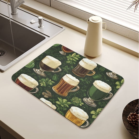 Beer Pattern with St Patricks Drying Mat Diatomaceous Earth Super Absorbent Non-slip Rubber Sole Heat Resistant 230 Degrees Fahrenheit 15.711.8in