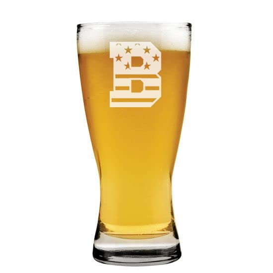 Beer Pilsner Glass 15 oz American Flag Letter Monogram (B)