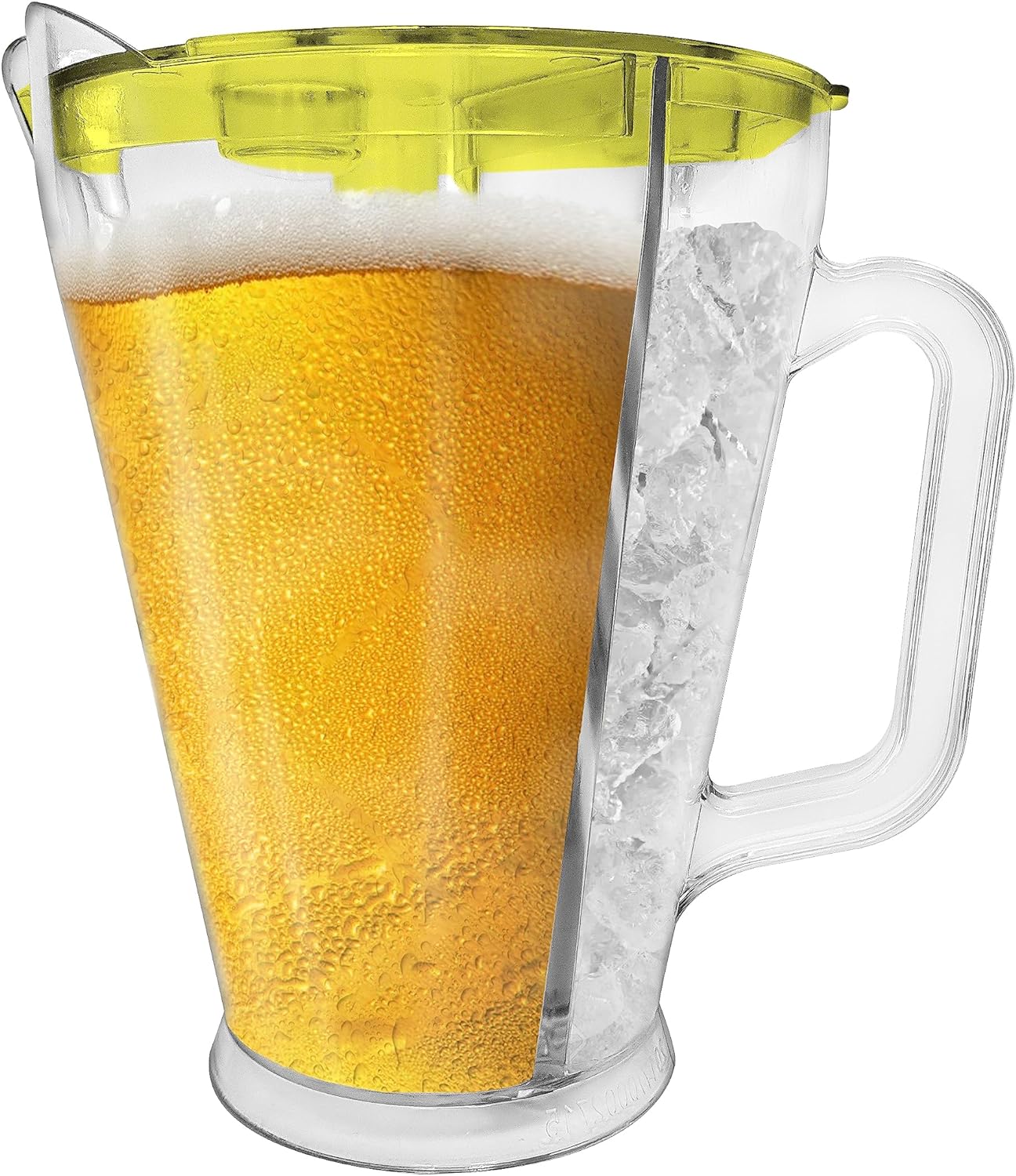 Beer Pitcher with Ice Chamber (34 fl oz), Keep Beverages Cold. Clear