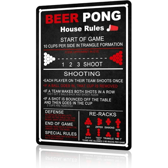 Beer Pong House Rules Tin Sign Vintage Beer Pong Retro Metal Wall Art Signs Game Rule Poster 8x12 inch
