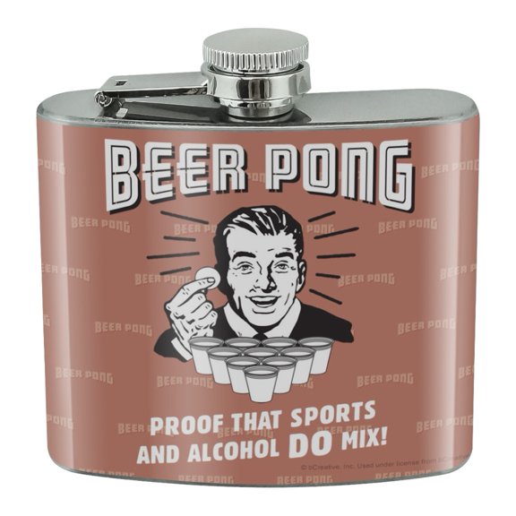 Beer Pong Proof That Sports and Alcohol Do Mix Funny Humor Retro Stainless Steel 5oz Hip Drink Kidney Flask