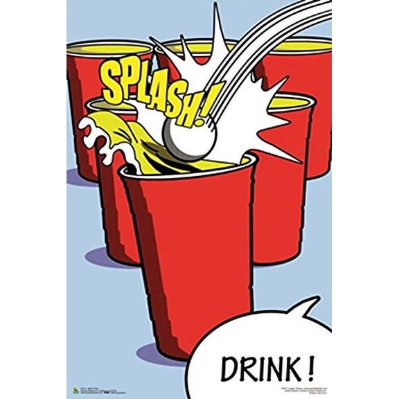 Beer Pong - Splash Drink 24x36 Art Print Poster Drinking Game