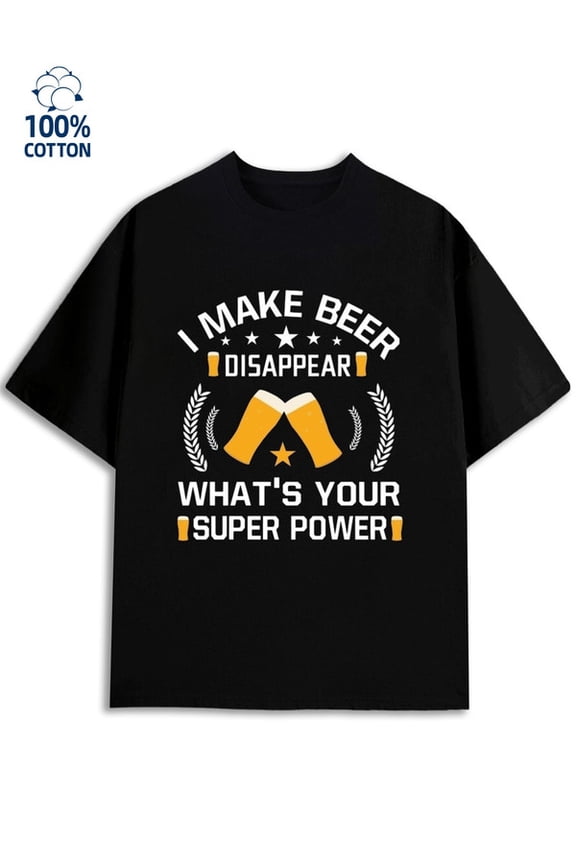 Beer Power Tee for men funny humor 180G 100% Cotton black work sixty years old Fashion Unisex Shirt Printed tshirts Retro Unisex Shirt Printed tshirts Trendy Unisex Shirt Graphic tshirts