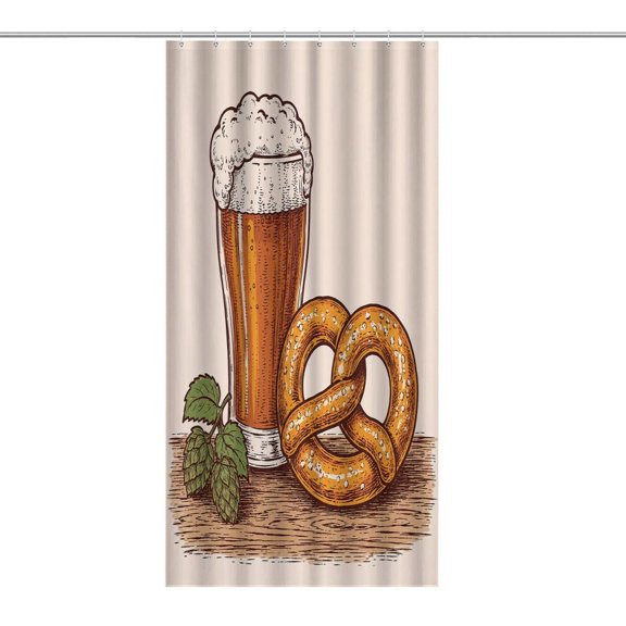 Beer Pretzel Hops Sketch Print Shower Curtain,Cloth Fabric Waterproof Polyester Bathroom Home Decor Set with Hooks