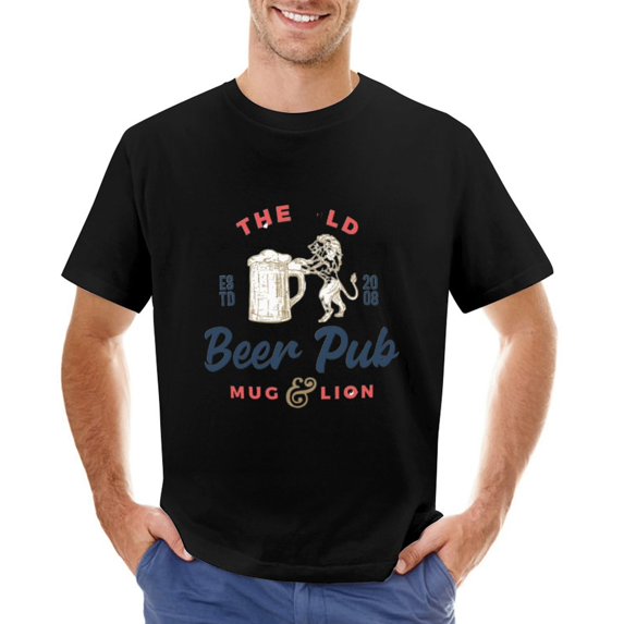 Beer Pub Men’s Graphic T-shirt Vintage Short Sleeve Sport Tee Black L