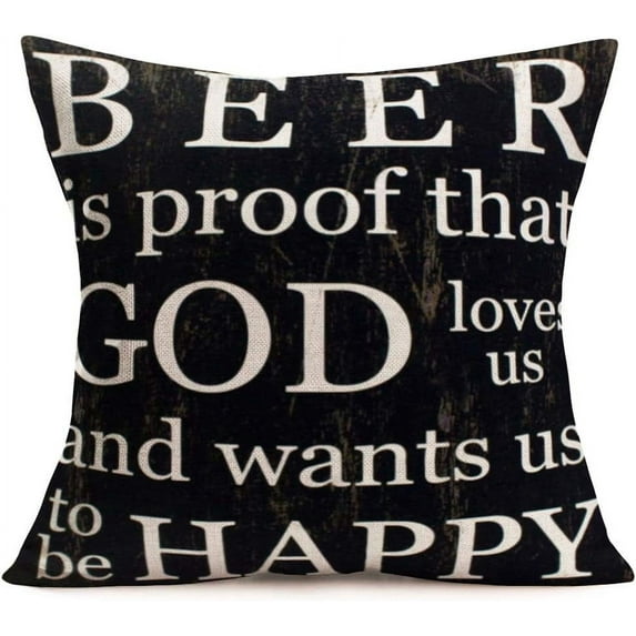 Beer Quotes Pillow Covers Vintage Home Sofa Decor Cotton Linen Throw Pillow Cases Cushion Cover Black White Standard Pillowslip 18x18, Beer Lovers Gifts for Men Women