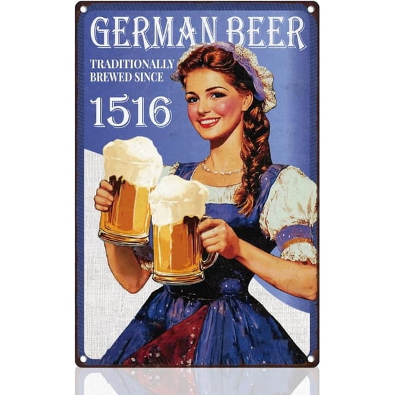 Beer Retro Wall Decor Metal Tin Sign 8" x 12" GERMAN BEER TRADITIONALLY BREWED Vintage Wall Art Poster for Man Cave Home Coffee Cafes Room Bathroom Bar Decor Gift