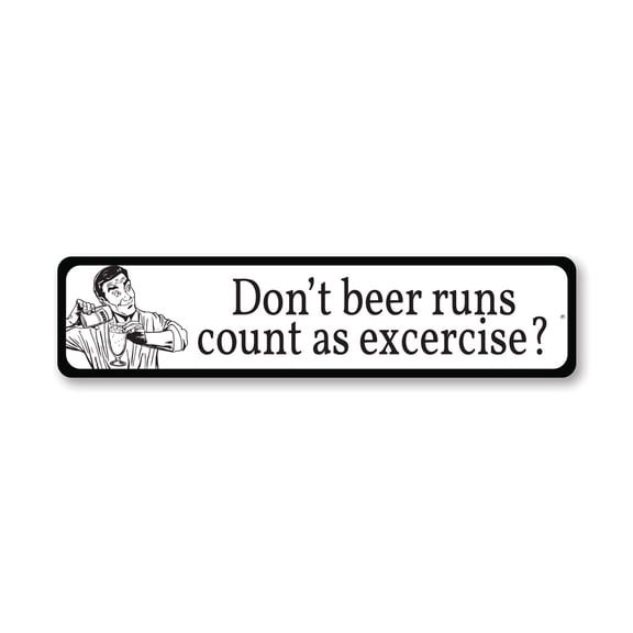 Beer Run Exercise Aluminum Metal Decor Sign - 4x18 inches