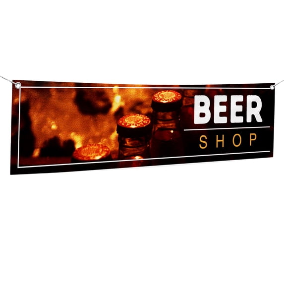 Beer Shop Large Banners and Signs for Outdoor by DreamController-Polyester Banner with 4 Holes for Easy Hang Indoor & Outdoor| 4x1 Feet HD Banner to Promote Food & Beverages | Made in USA