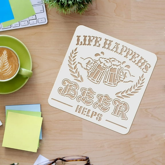 Beer Sign Stencil Decoration Template 11.8x11.8 inch Plastic Beer Helps Stencils Square Reusable Stencils for Painting on Wood Floor Wall and Fabric