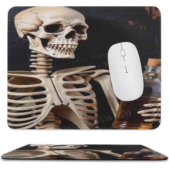 Beer Skeleton Print Mouse Pad with Stitched Edge,Premium-Textured Mouse Mat, Non-Slip Rubber Base Mousepad for Laptop, Computer & PC 10"x12"