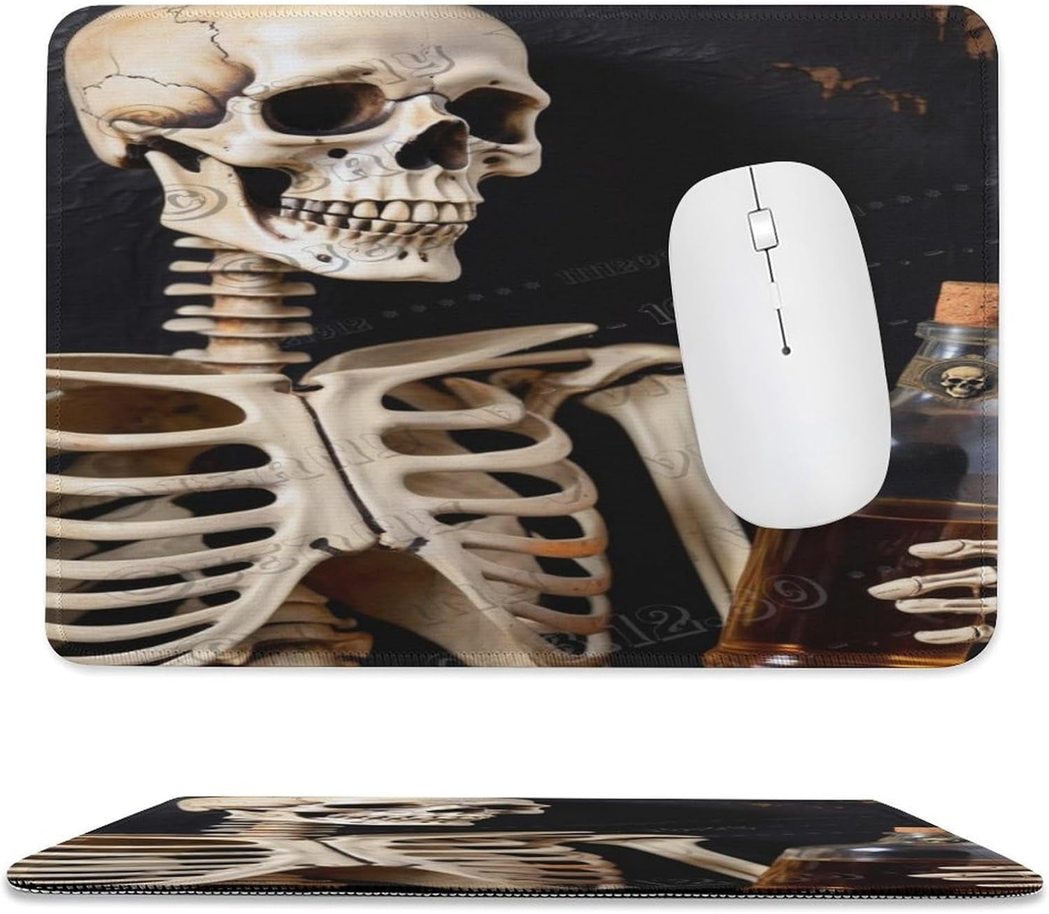 Skeleton Computer Mouse Beer Skeleton Print Mouse Pad with Stitched Edge,Premium-Textured Mouse ...