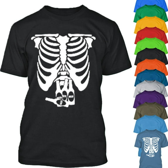 Beer Skeleton Rib Cage Men's T-shirt Halloween Costume Tee Color Irish Green 2X-Large