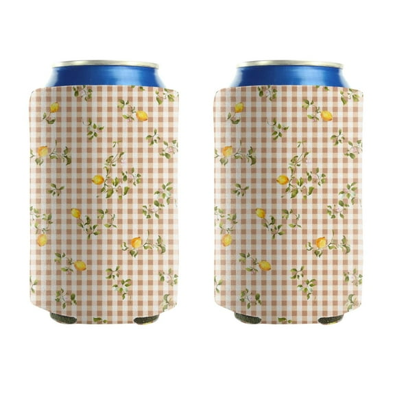 Beer Sleeve 2 PCS Summer Cans Cooler Sleeve Lemon Plaid Lattice Beer Can Coolies for Kitchen Christmas Halloween (3.9In X4.9 In)