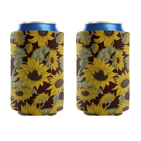 Beer Sleeve 2 Pack Cool Cans Cooler Sleeve Sunflower Farmhouse Beer Can Coolies for Birthday Party Decoration (3.9In X4.9 In)