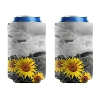Beer Sleeve 2 Pack Cool Neoprene Insulated Bottle Jackets Sunflower Rustic Beer Can Coolies for Kitchen Christmas Halloween (3.9In X4.9 In)