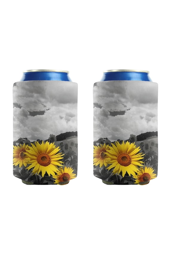 Beer Sleeve 2 Pack Cool Neoprene Insulated Bottle Jackets Sunflower Rustic Beer Can Coolies for Kitchen Christmas Halloween (3.9In X4.9 In)