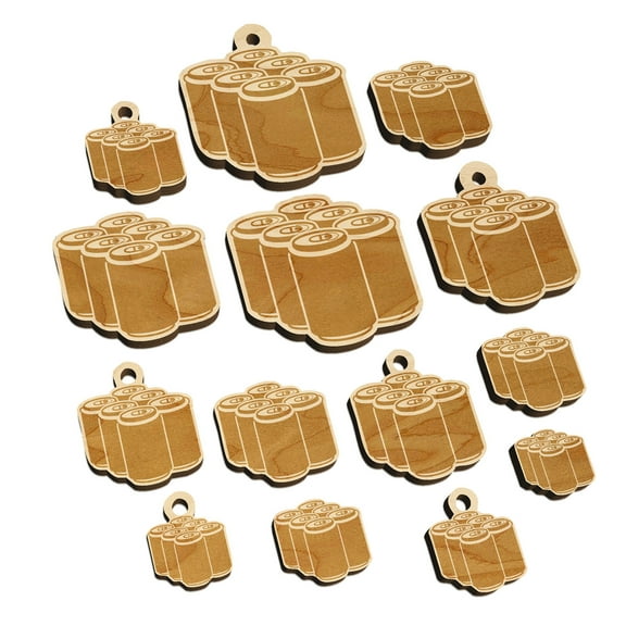 Beer Soda Drink Six Pack Wood Mini Charms Shapes DIY Craft Jewelry - With Hole - Various Sizes (16pcs)