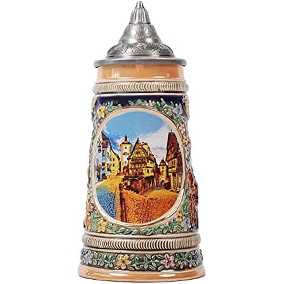 Beer Stein Mug German Frankfurt Oktoberfest Bavarian Muchen Viking Tankard with Petwer Lid for Man Lovers Gifts Father 0.6Liter$$Home Decor, Kitchen, & Other