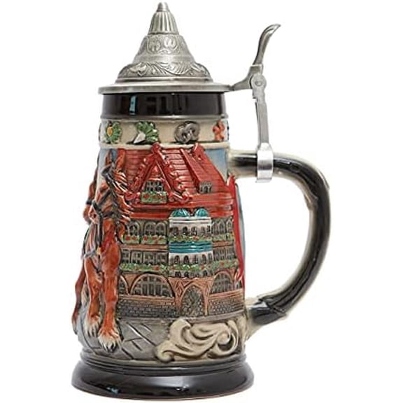 Beer Stein Mug German Oktoberfest Drinking Viking Tankard with Petwer Lid for Birthday Gifts Men Father Husband 0.9 Liter$$Home Decor, Kitchen, & Other