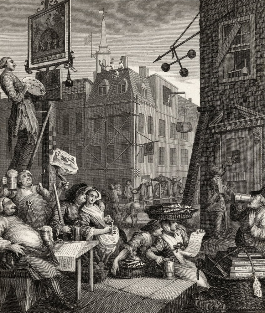 Beer Street And Gin Lane Beer Street From The Original Design By Hogarth From The Works Of Hogarth Published London 1833 Canvas Art - Ken Welsh Design Pics (13 x 15)