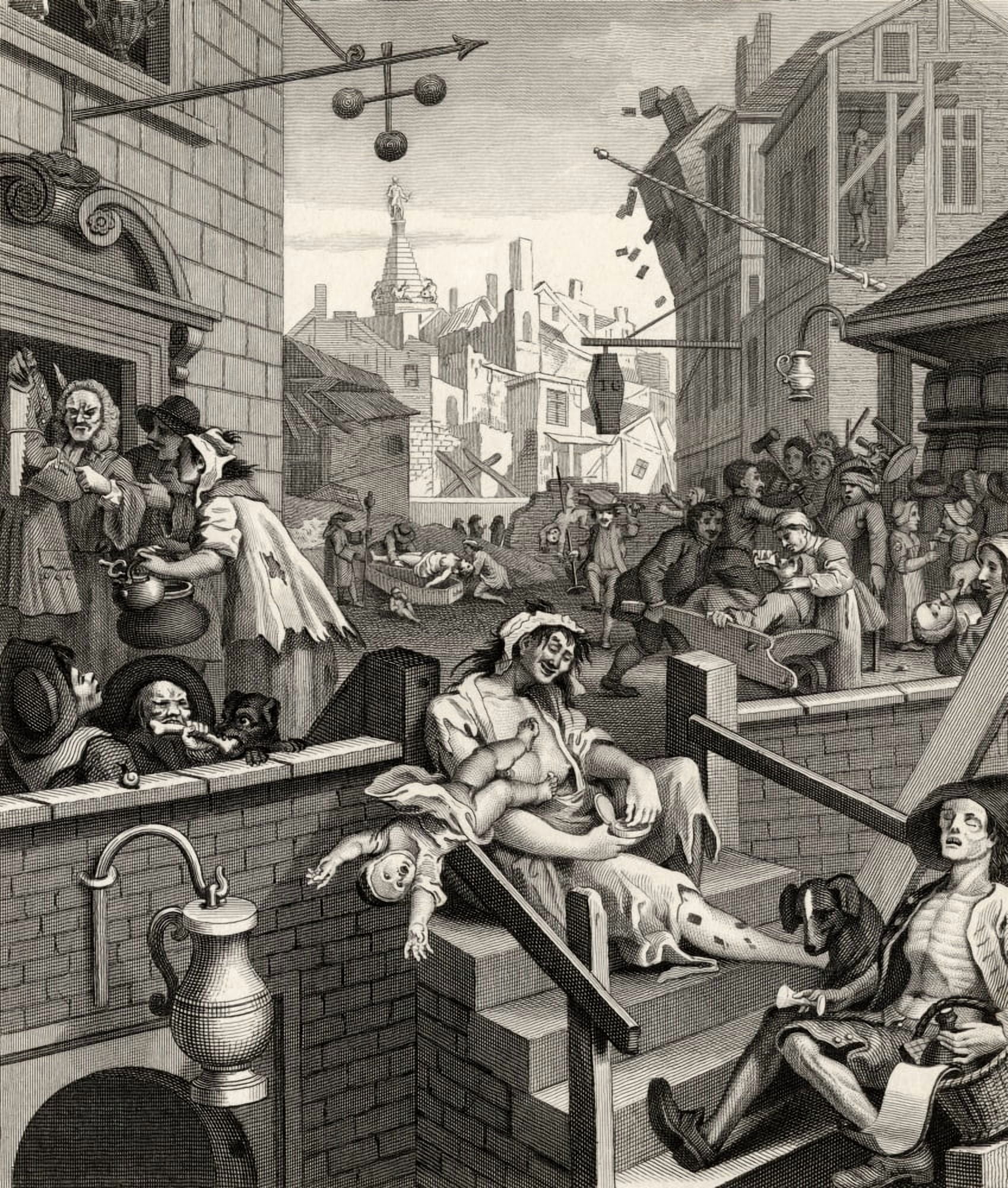 Beer Street And Gin Lane Gin Lane From The Original Design By Hogarth From The Works Of Hogarth Published London 1833 Canvas Art - Ken Welsh  Design Pics (26 x 30)