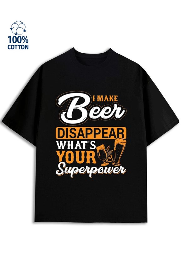 Beer Superpower Tee men's funny humor 180G 100% Cotton black vintage sixty years old Original Unisex Shirt Graphic tshirts Unique Design Unisex Shirt Graphic tshirts Retro Unisex Shirt Cotton tshirts