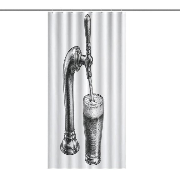 Beer Tap Glass Pouring Sketch Print Shower Curtain,Cloth Fabric Waterproof Polyester Bathroom Home Decor Set with Hooks