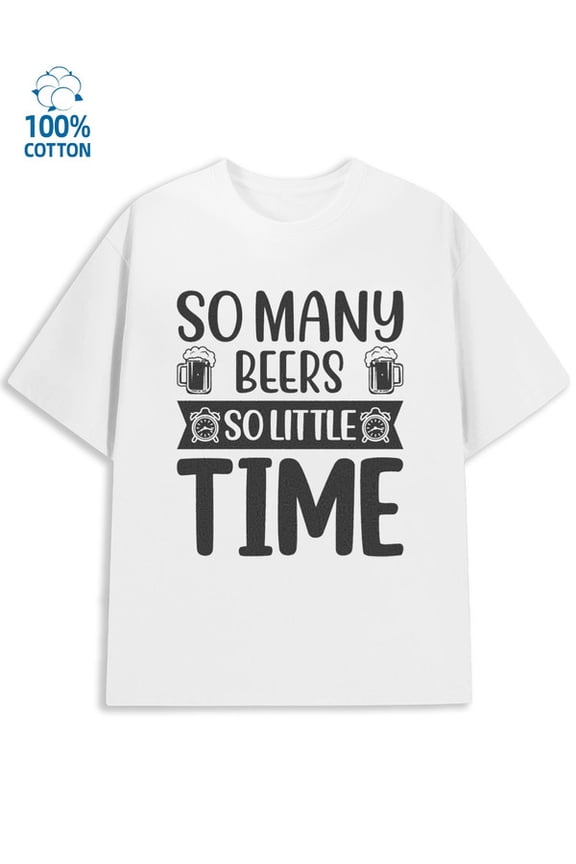 Beer Time Tee for men beer 180G 100% Cotton white on back beer Funny Unisex Shirt Graphic tshirts Unique Design Unisex Shirt Graphic Tee tshirts Classic Unisex Shirt Graphic Tee tshirts