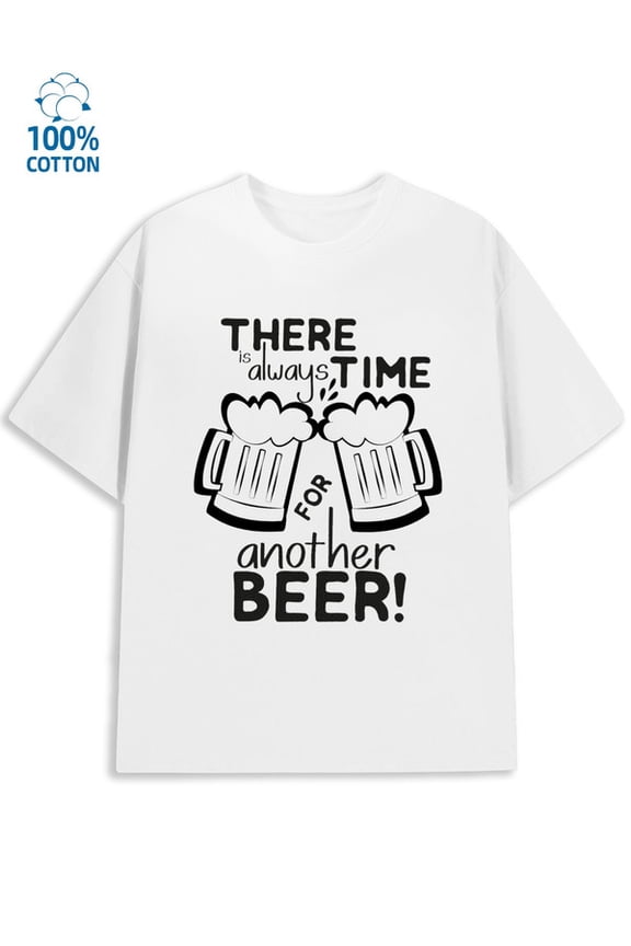 Beer Time Tee mens beer 180G 100% Cotton white beer brands Trendy Unisex Shirt Graphic Tee tshirts Classic Unisex Shirt Graphic tshirts Basic Unisex Shirt Cotton tshirts