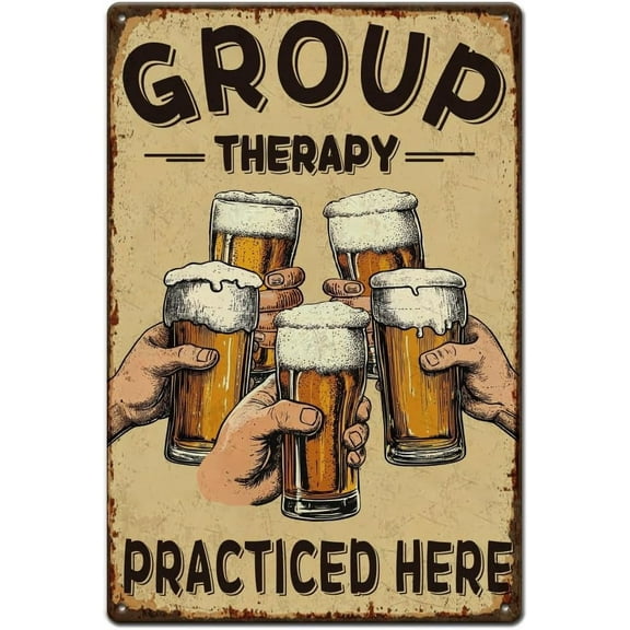 Beer Tin Sign Group Therapy Practiced Here Metal Tin Sign Cheers Metal Signs Funny Signs and Plaques Metal Wall Art for Kitchen Bars Pub Club Man Cave Wall Decor colorful