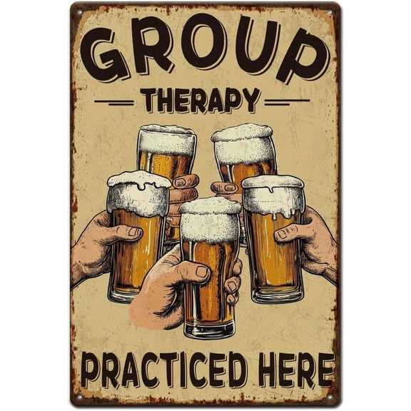 Beer Tin Sign Group Therapy Practiced Here Metal Tin Sign Cheers Metal Signs Funny Signs and Plaques Metal Wall Art for Kitchen Bars Pub Club Man Cave Wall Decor Home Decor and Accessories