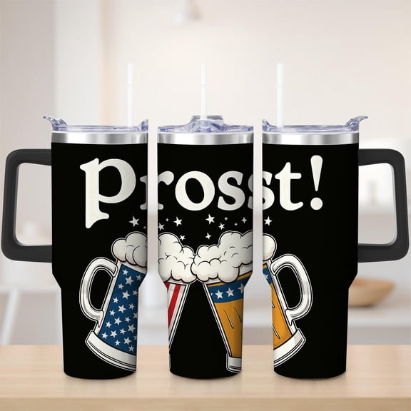 Beer Toast Prost Stainless Steel Insulation Mug with Lid and Handle, 30oz