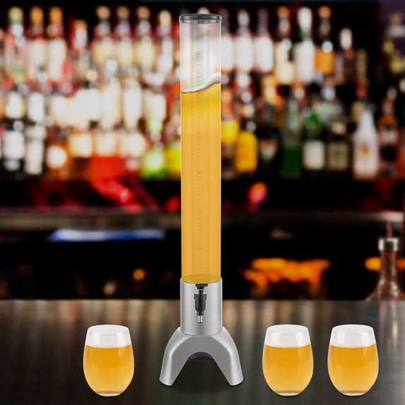Beer Tower 3L - Beverage Dispenser with Tap & Ice Tube, Drink Dispensers Silver