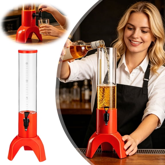 Beer Tower Beverage Dispenser With Ice Tube 3L/101Oz Capacity Tabletop Drink Tower With Tap For Parties, Bbqs, And Gatherings(Red-54X19Cm)