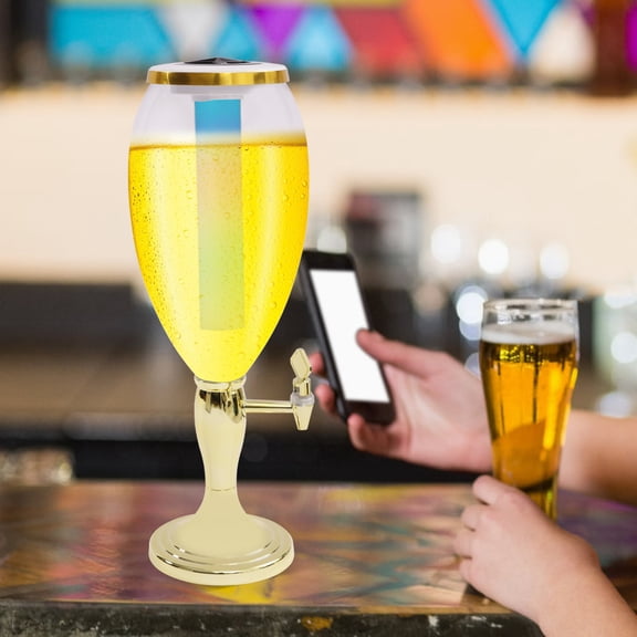 Beer Tower Dispenser 5L/170oz Drink Tower with Detachable Ice Tube and LED Light, Beverage Dispenser for Party Gameday Bars, Keep Fresh & Cold (Gold Plated)