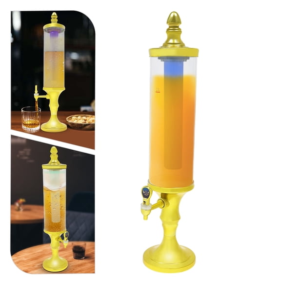 Beer Tower Dispenser with Ice Tube and Light - 3.2 Qt./3 L, Margarita Mimosa Tower Drink Dispenser with Tap, Freeze Tube Keep Beverages Cold, Perfect for Party Bar Gameday(Gold)
