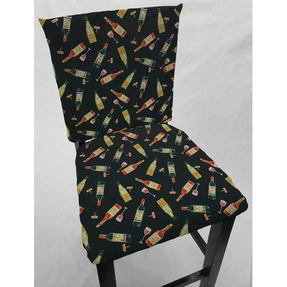Beer or Wine Dining Room Chair Back Covers or Seat Covers by Penny's Needful Things (Both Chair Back & Seat Cover) (20 W x 20 H CHAIR BACK) (Bottles & Corkscrews)