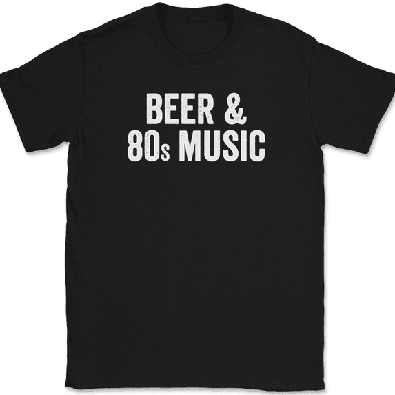 Beer and 80s Music T-Shirt Funny Drinking Tubular Radical Rock Text Tee - Black, L